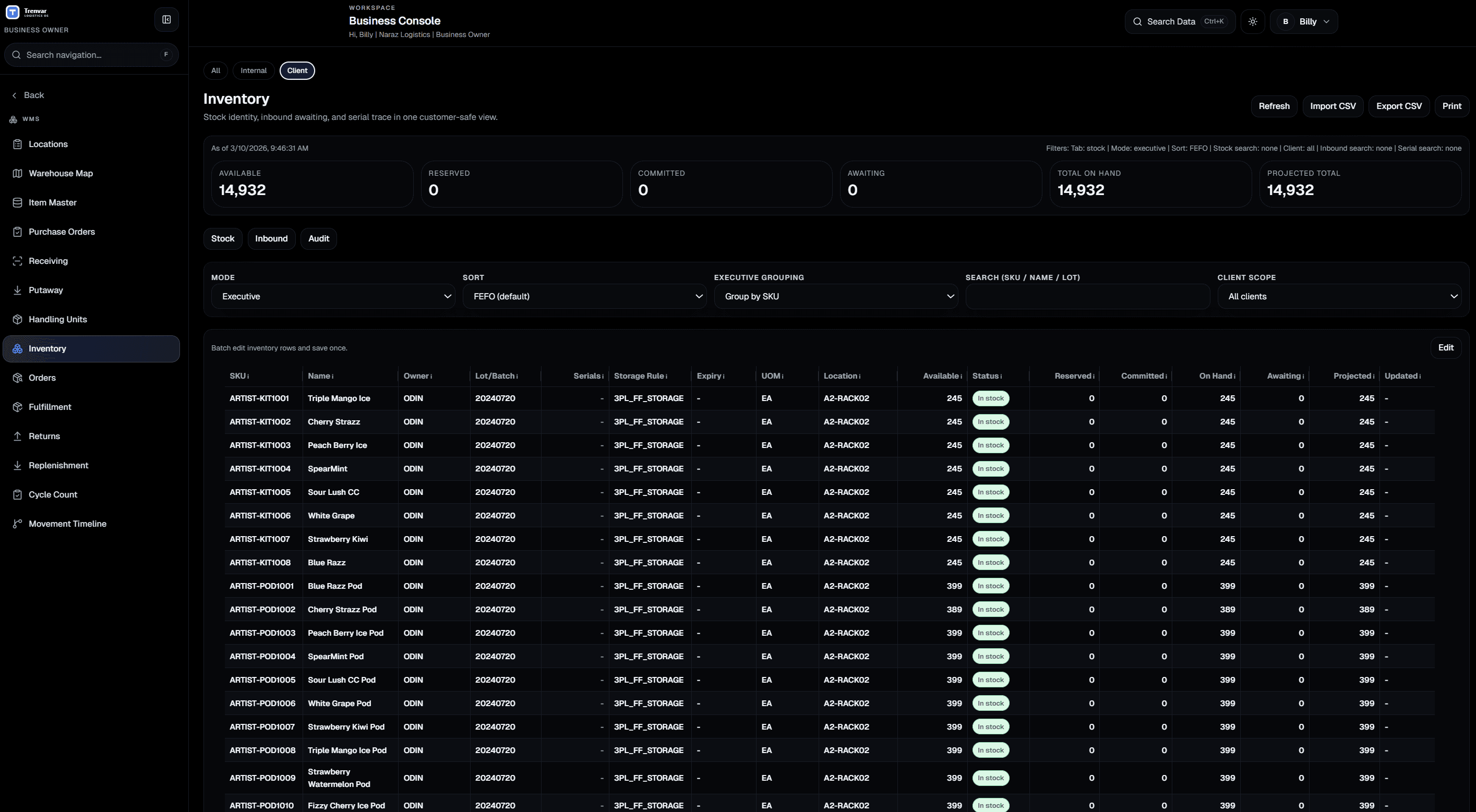 Warehouse OS interface