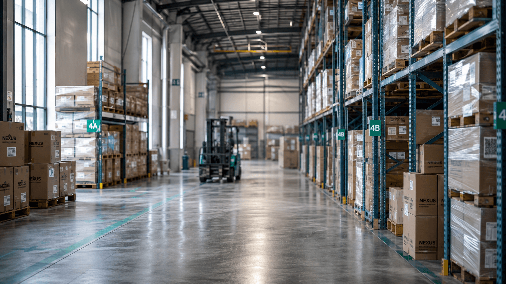 Wide view inside an active Trenvar-powered warehouse floor